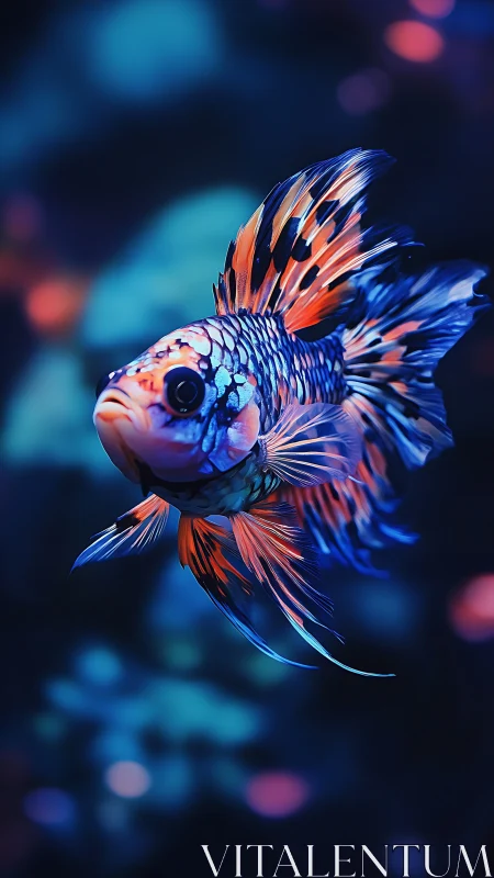 Neon dream betta drifts through midnight coral glow.