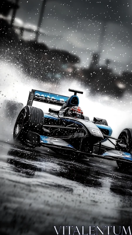 Rain-slicing formula racer carving thunder into wet asphalt.
