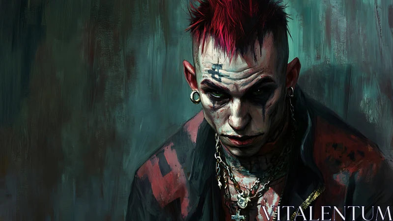 Cyberpunk punk portrait with chiaroscuro brushwork focus.