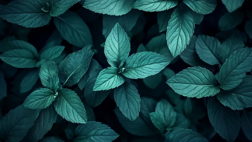 Top view of dense green foliage with cool tone lighting.
