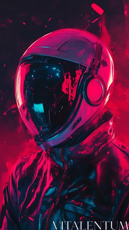 Neon-lit astronaut portrait renders cybernetic voyager in profile