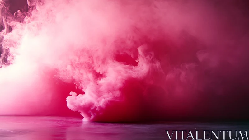 Dense pink vapor cloud over reflective flat surface.