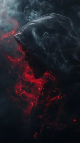 Hooded figure in dark smoke with intense red energy glow.