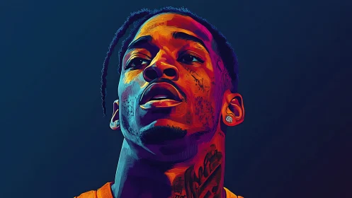 Neon spectral portrait with high-contrast vector chromatics.