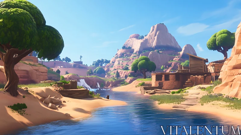 Digital Landscape: Sandstone Valley with Towering Rock Formations.