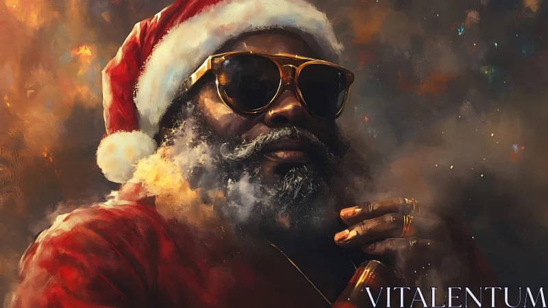 Cool modern Santa in smoky festive digital portrait.