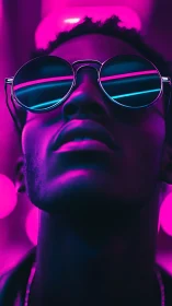 Neon-laced reflections crown a cool midnight dreamer.