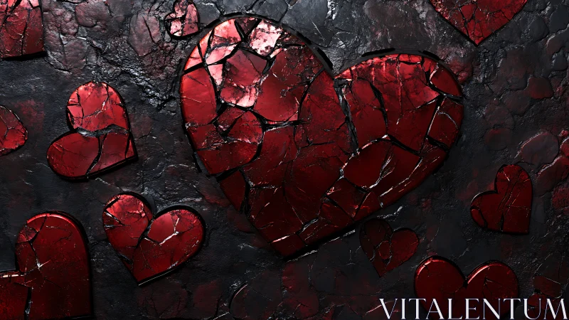 Red Heart Stones on Dark Stone Background