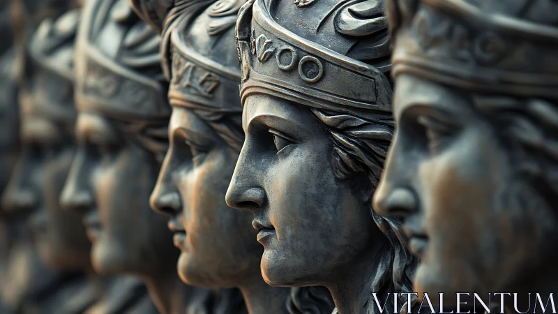 Noble bronze warrior busts share a quiet, timeless focus