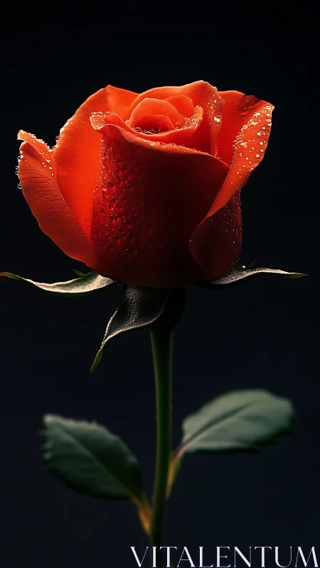 Radiant Red Rose Glistening with Morning Dewdrops