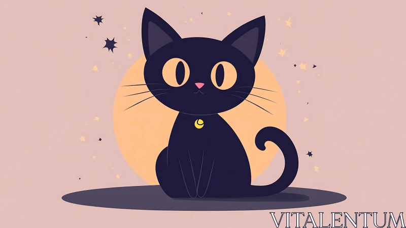 Charming Black Cat Gazes with Golden Eyes and Starlit Magic