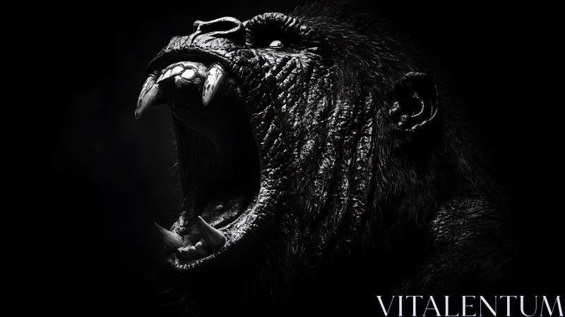Roaring black gorilla rendered in high contrast digital art.