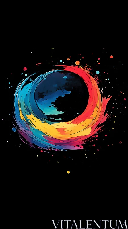 Chromatic circular brush vortex with blue core on black field