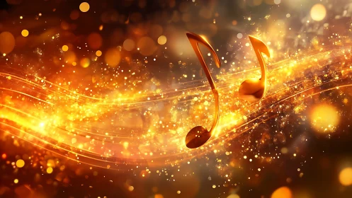 Golden notes surf radiant rivers of swirling starlight