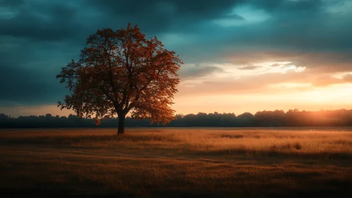 Solitary ember tree drinking in the last river of light.