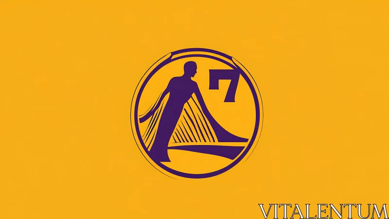 Silhouette strides across stylized bridge in bold violet circle.