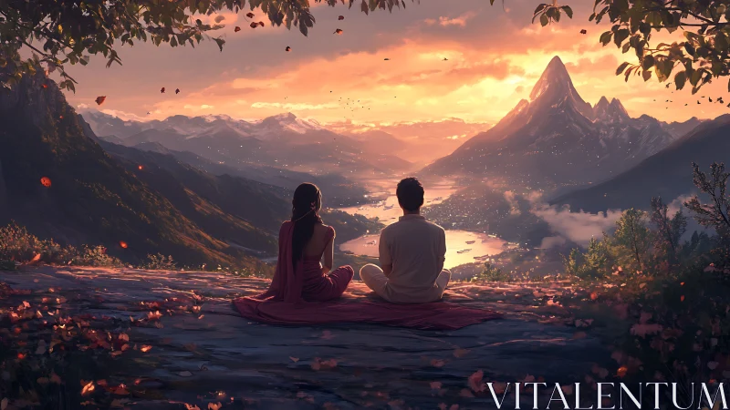 Couple Overlooking Alpine Valley at Sunset