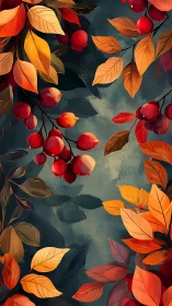 Crimson berries and ember leaves frame a twilight autumn hush.