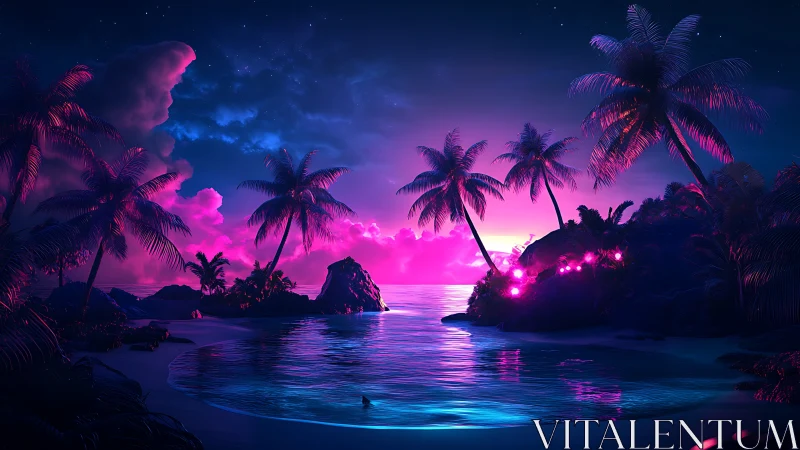 Neon Paradise: A Glowing Tropical Escape at Dusk.