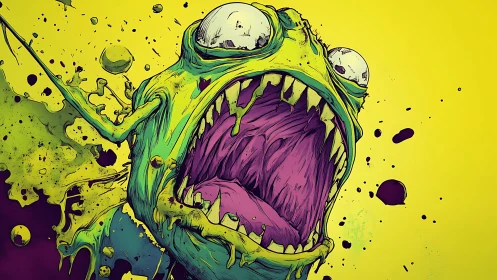 Wild neon slime monster roars with messy chaotic energy