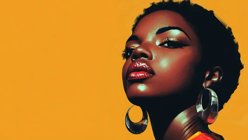Bold digital portrait showcases glossy lips and gold glow.