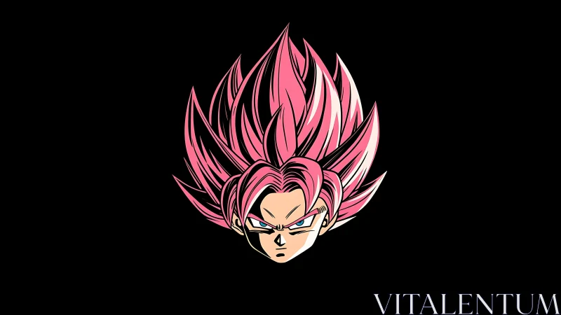 Powerful pink-haired anime warrior glows against deep black