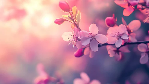 Delicate Cherry Blossoms Glowing in Soft Sunlight.