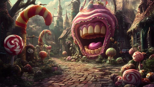 Whimsical Candy Realm with Colossal Monster Gate.
