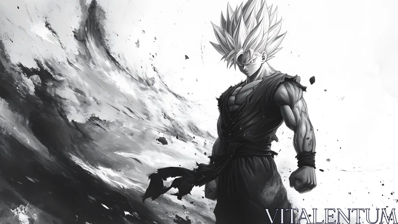 Storm-charged anime warrior rising from swirling shadows.