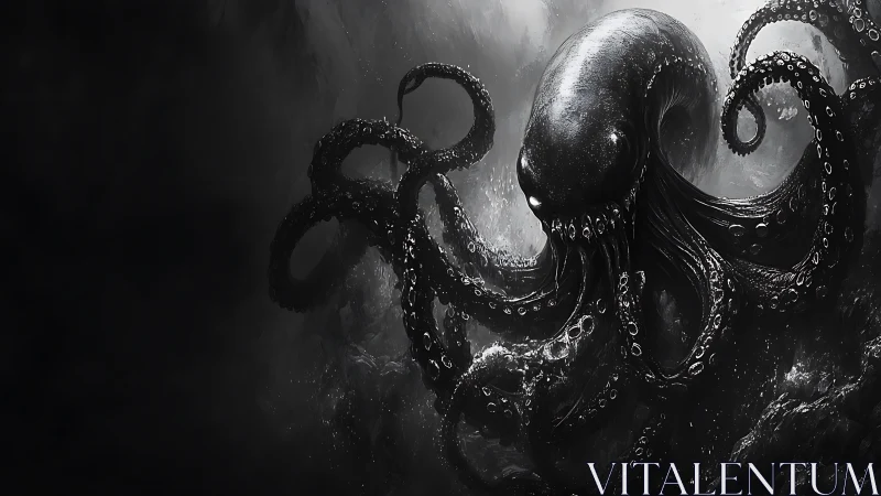 Midnight abyss births a cosmic cephalopod of storming ink