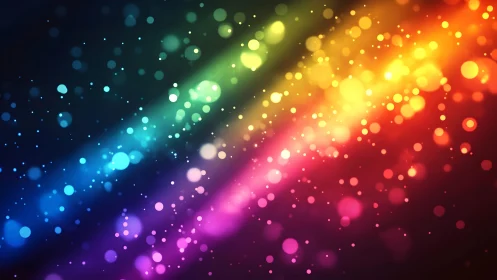 Vibrant Rainbow Bokeh Lights Abstract Digital Art Background.