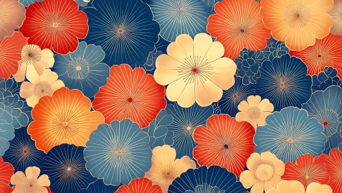 Art Deco Floral Composition with Radial Geometry.