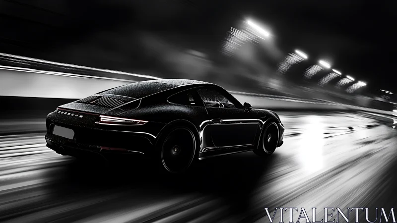 Rear-motion night study of aerodynamic sports coupé dynamics.