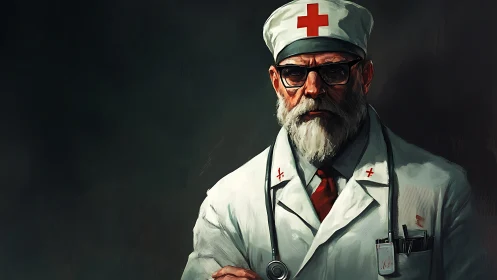 Veteran medical doctor portrait in white uniform and stethoscope