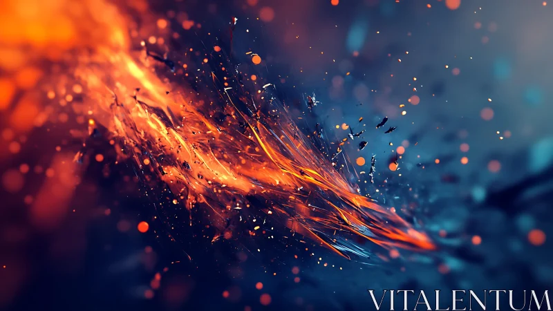 Abstract fiery energy burst with glowing orange and blue tones.