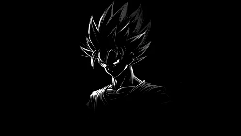 High-contrast anime silhouette portrait in deep negative space.