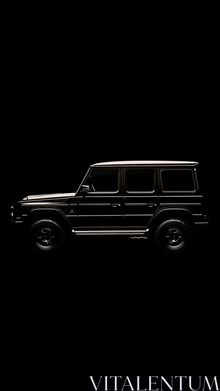 Black luxury SUV silhouette on deep black negative space