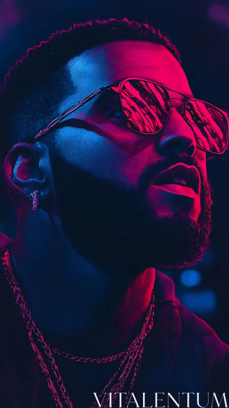 Male portrait in neon blue and magenta lighting profile.