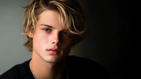 Soft light lingers on the thoughtful gaze of a blond youth