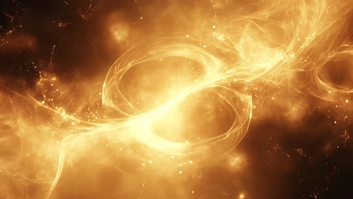 Luminous golden energy vortex swirling through cosmic void.
