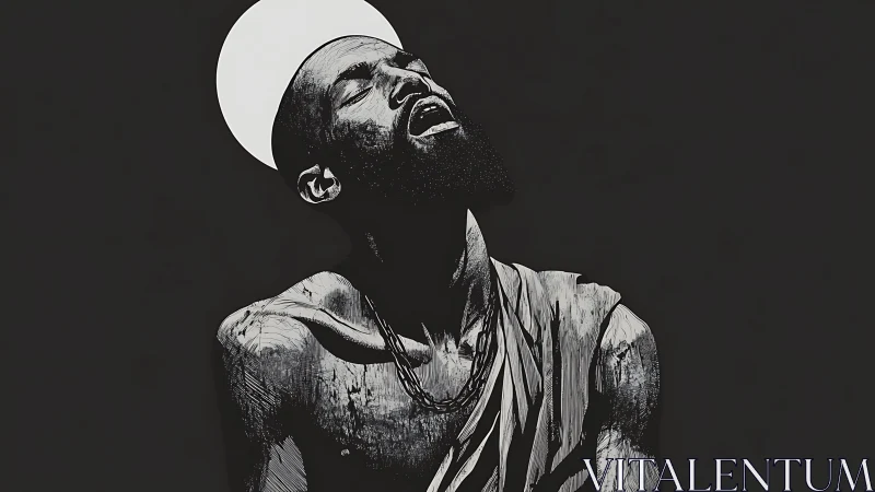 Soulful figure lifts their face toward a quiet circling light