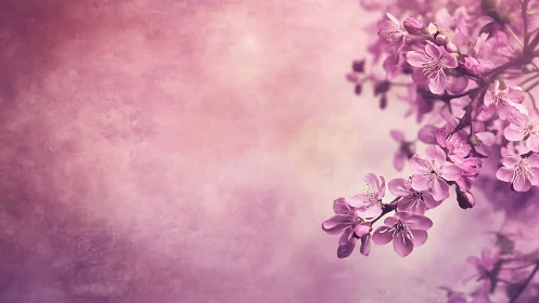 Pink flowering tree blossoms with textured atmospheric background