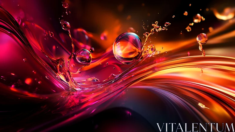 Vibrant liquid spheres over flowing neon color waves.