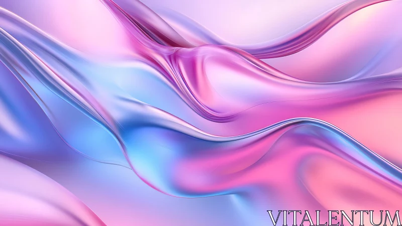 Iridescent fluid waveforms in pink blue pearlescent gradients