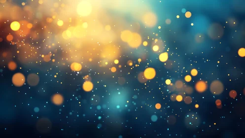 Abstract bokeh lights in blue and gold, soft dreamy style.