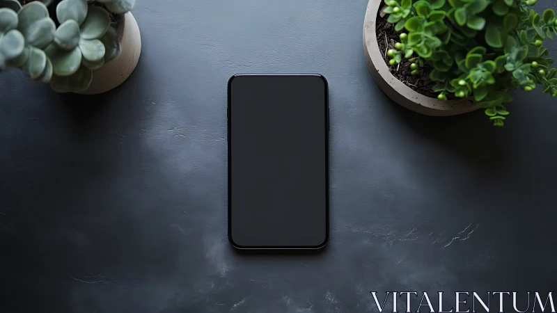 Blank Smartphone Screen Centered on Dark Concrete Desktop