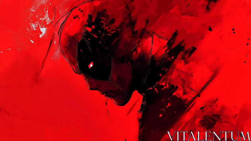 Angular red-black portrait uses dynamic brushwork and high contrast