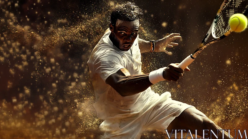 Fiery tennis moment capturing power, focus, and pure grit.