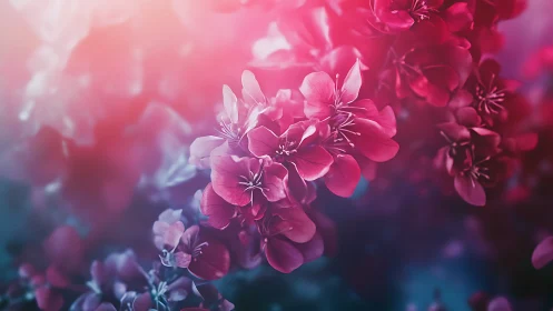 Pink Geranium Flowers in Soft Focus Sunlight.