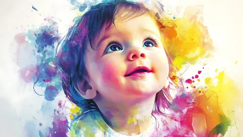 Colorful Baby Portrait with Watercolor Splashes